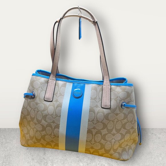 Stylish Tan and Blue Women's Tote Bag - Picture 2 of 11